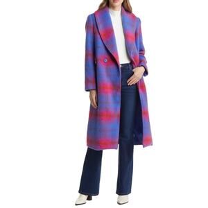 Halogen Multicolor Plaid Pea Coat